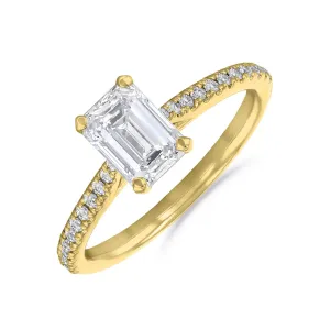 1.20ct Ophelia Shoulder Set Emerald Cut Diamond Solitaire Engagement Ring | 18ct Yellow Gold