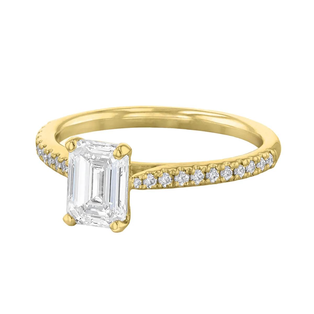 1.20ct Ophelia Shoulder Set Emerald Cut Diamond Solitaire Engagement Ring | 18ct Yellow Gold