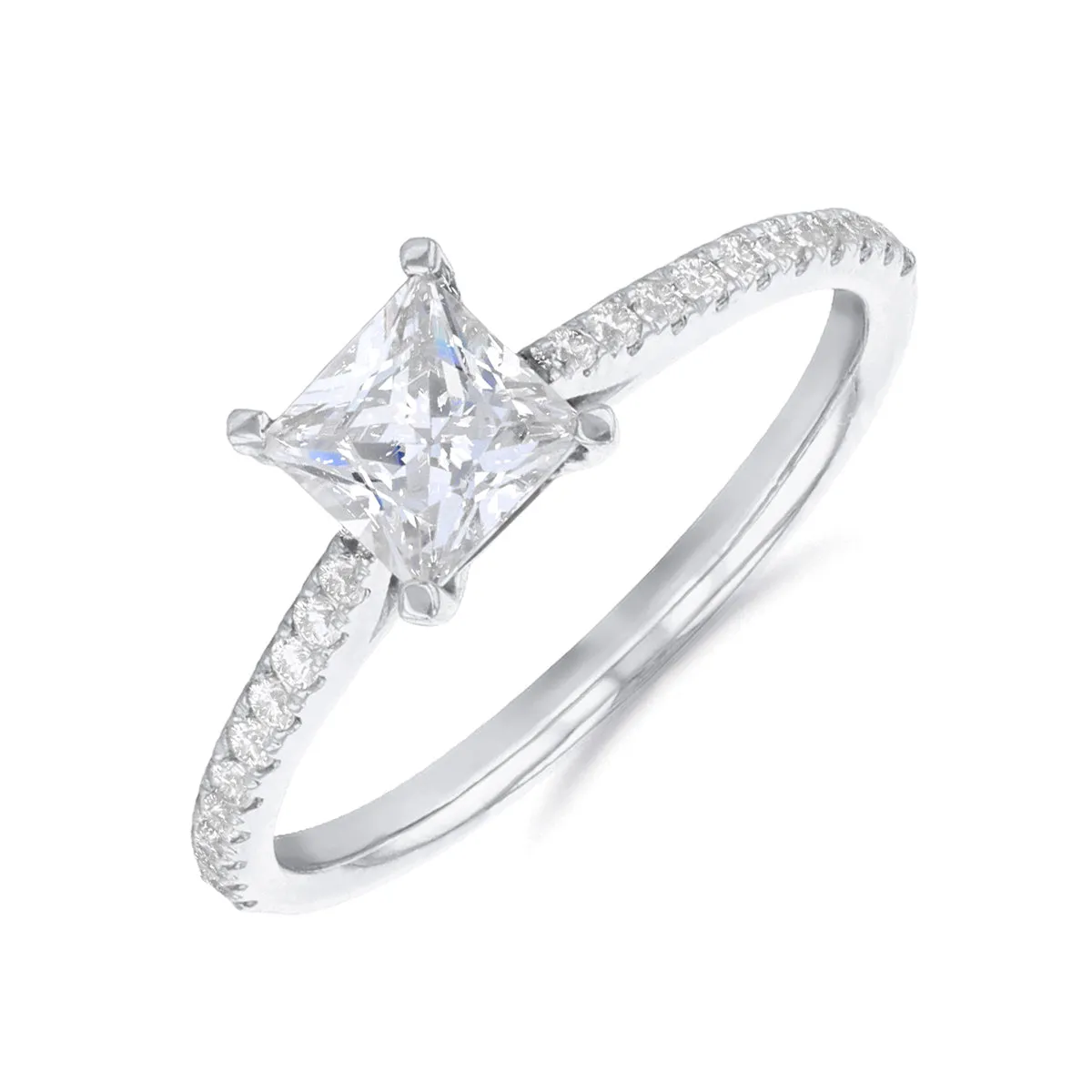 1.20ct Ophelia Shoulder Set Princess Cut Diamond Solitaire Engagement Ring | 18ct White Gold
