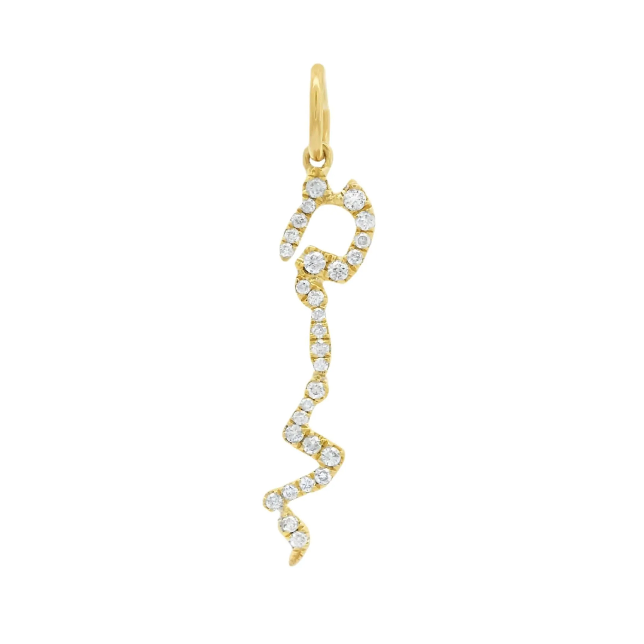 14K Gold Personalized Vertical Tilted Hebrew Diamond Name Charm