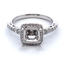 14K White Gold 0.33ctw Diamond Cushion Halo Engagement Ring Mounting