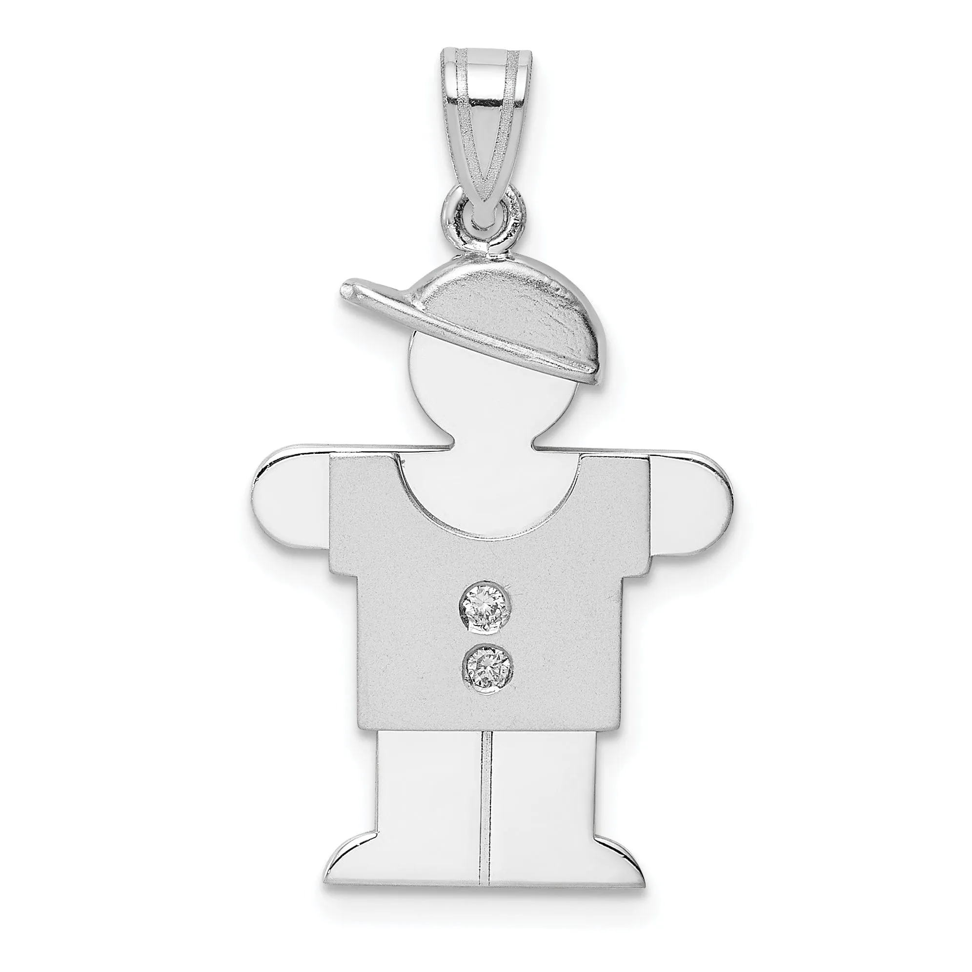 14k White Gold Diamond Boy With Hat Hugs Pendant