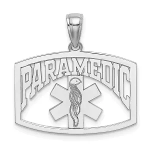 14K White Gold Textured Polished Finish Cut-Out Design PARAMEDIC Charm Pendant