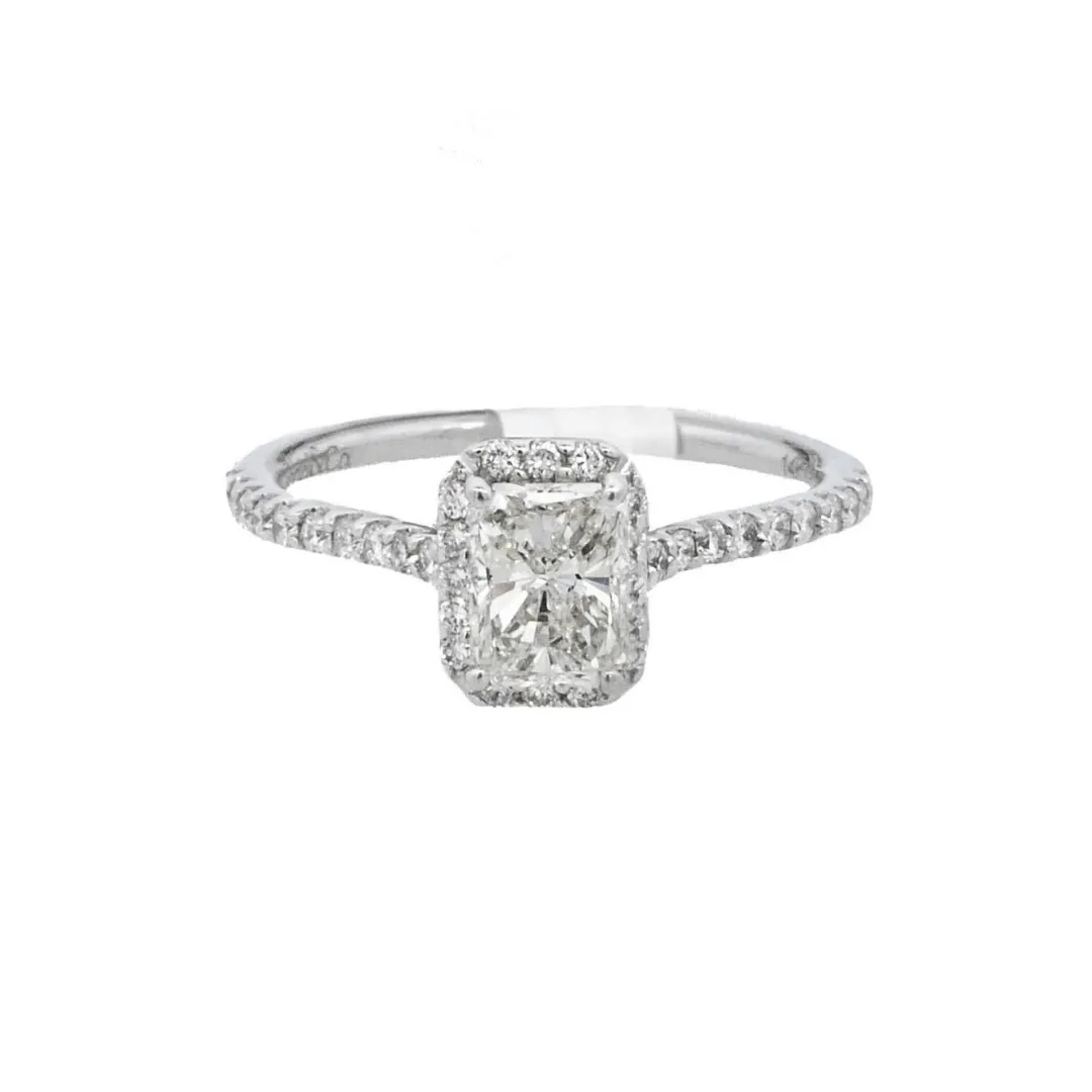 14K White Radiant Diamond 1.01Ct Halo Engagement Ring