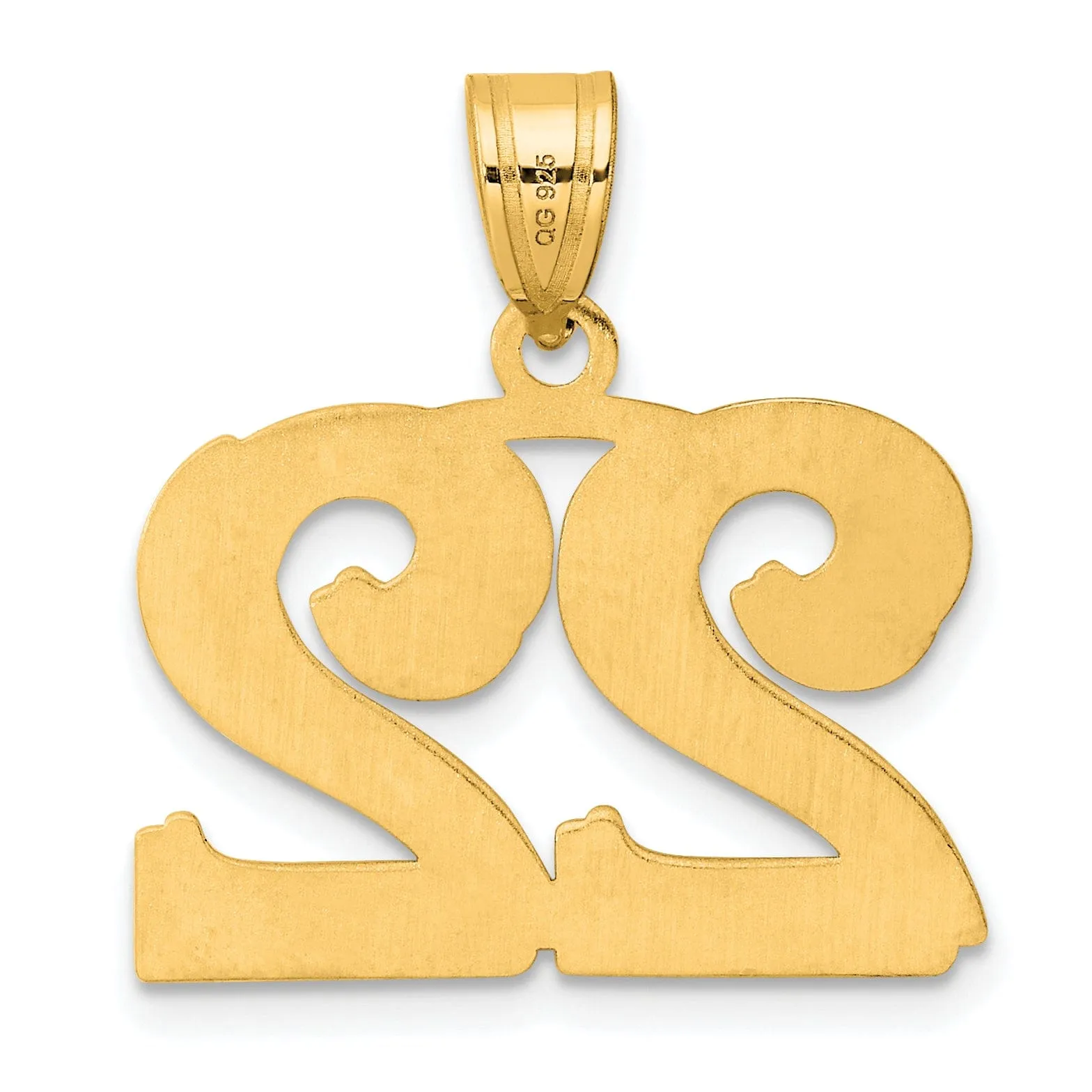 14k Yellow Gold Polished Etched Finish Number 22 Charm Pendant