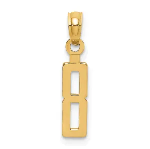 14K Yellow Gold Polished Finished Block Script Design Number 8 Charm Pendant