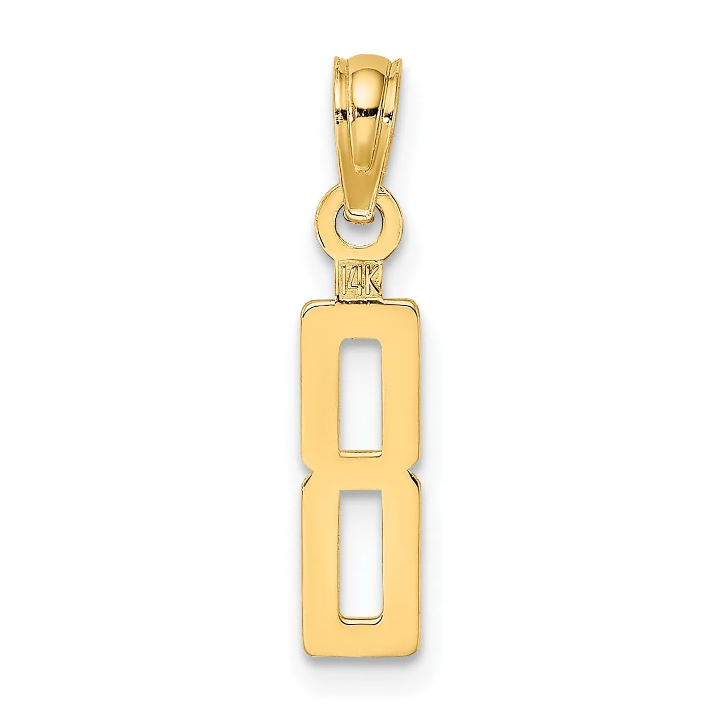 14K Yellow Gold Polished Finished Block Script Design Number 8 Charm Pendant