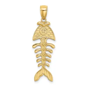 14K Yellow Gold Texture Polished Finish 3-D Fishbone Charm