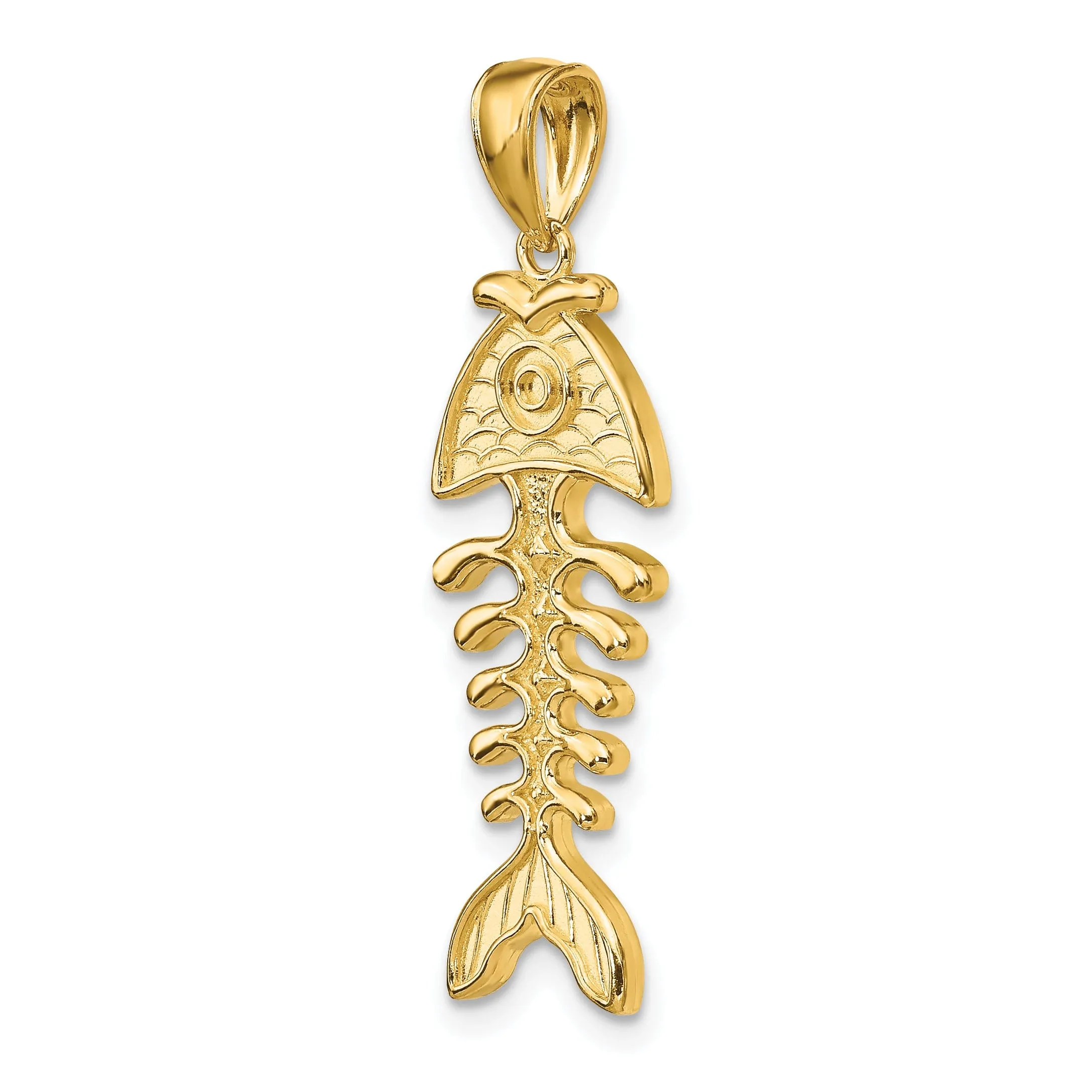14K Yellow Gold Texture Polished Finish 3-D Fishbone Charm