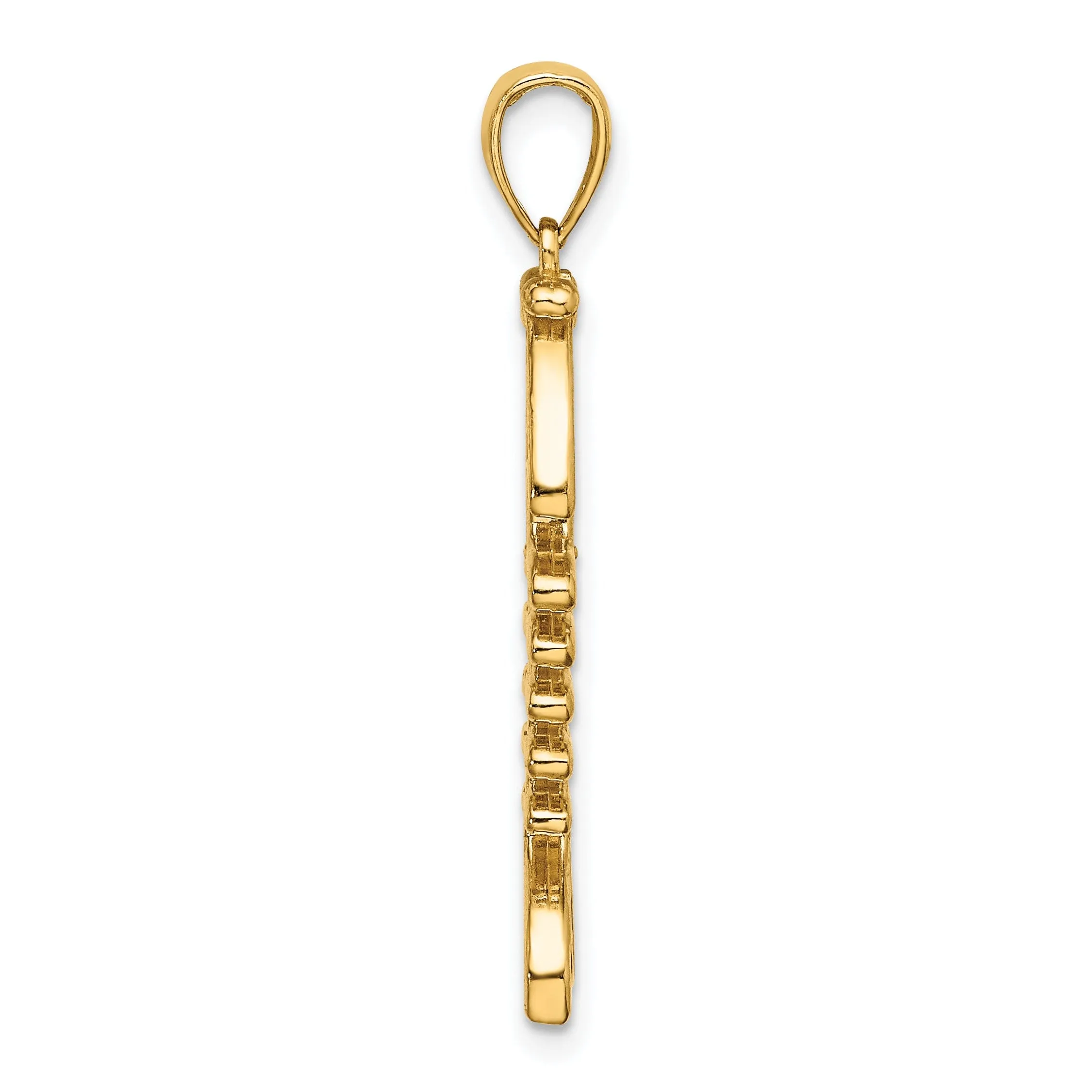 14K Yellow Gold Texture Polished Finish 3-D Fishbone Charm