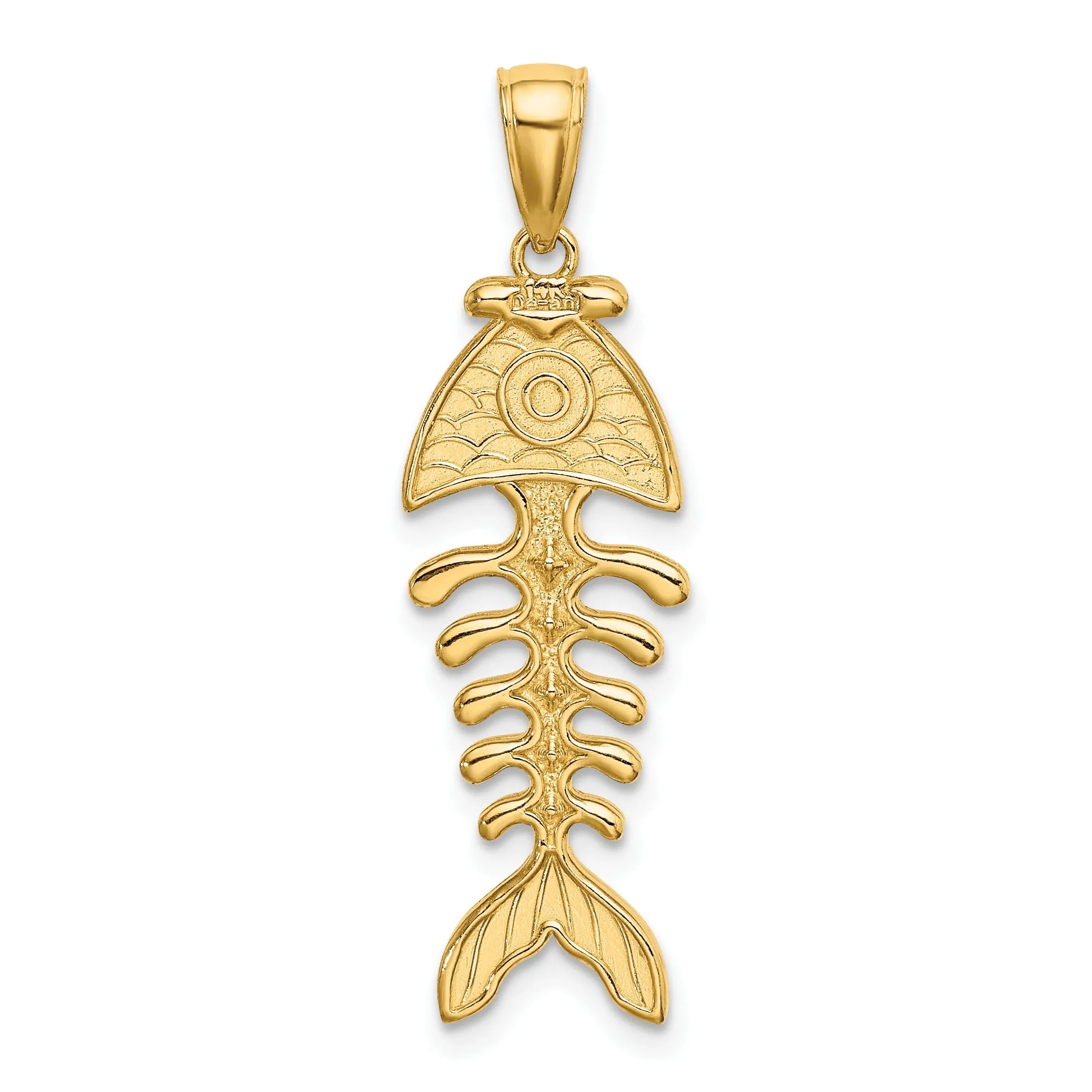 14K Yellow Gold Texture Polished Finish 3-D Fishbone Charm