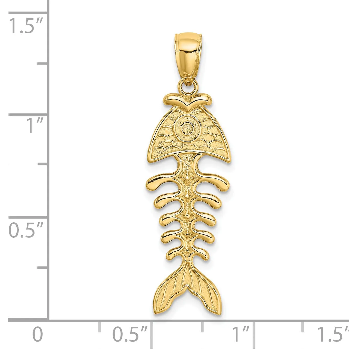 14K Yellow Gold Texture Polished Finish 3-D Fishbone Charm