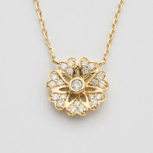 14KY 0.20CTW HEART PETAL FLOWER PENDANT