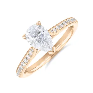 1.50ct Ophelia Shoulder Set Pear Cut Diamond Solitaire Engagement Ring | 18ct Rose Gold