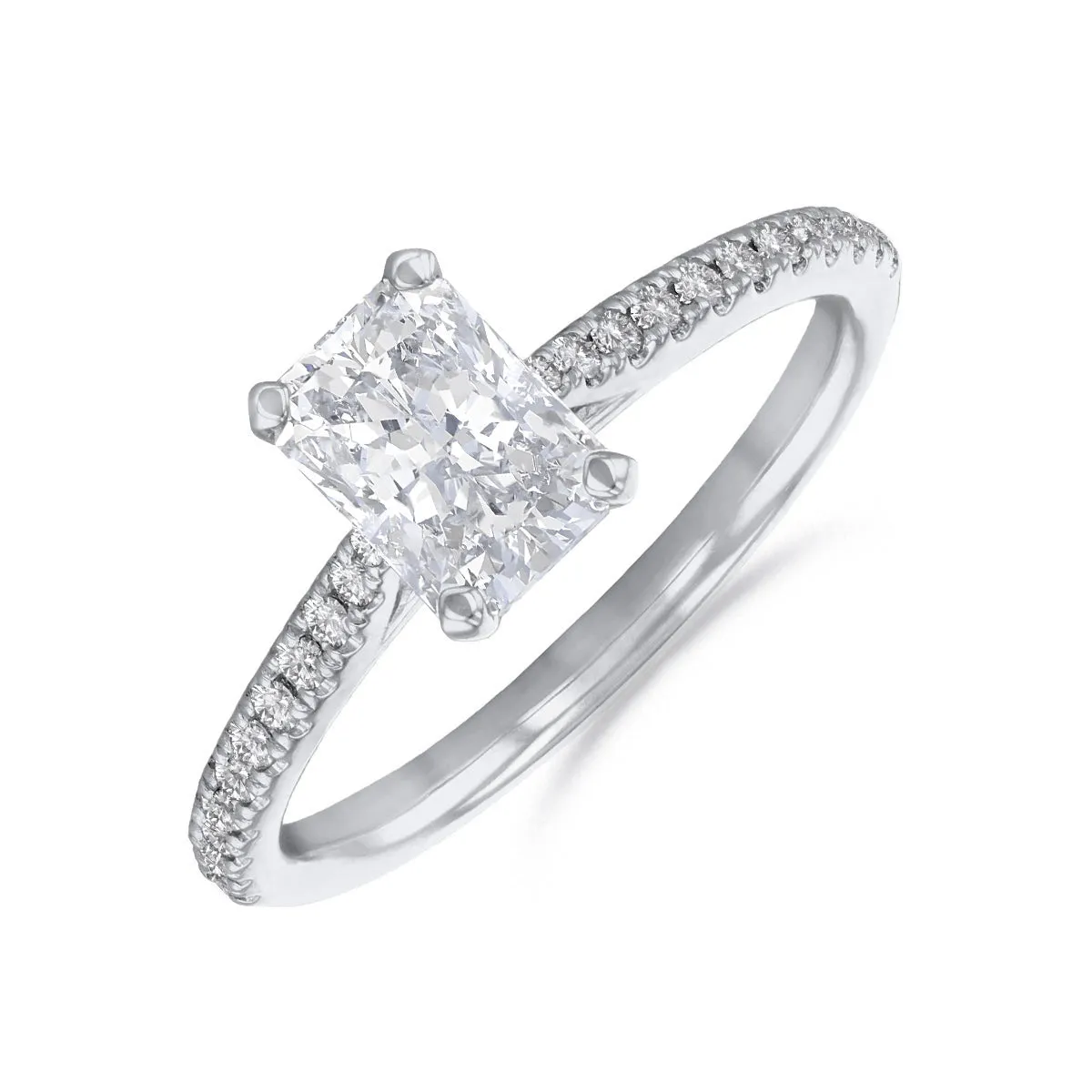 1.50ct Ophelia Shoulder Set Radiant Cut Diamond Solitaire Engagement Ring | Platinum