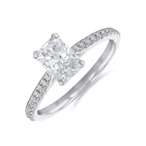 1.50ct Ophelia Shoulder Set Radiant Cut Diamond Solitaire Engagement Ring | Platinum