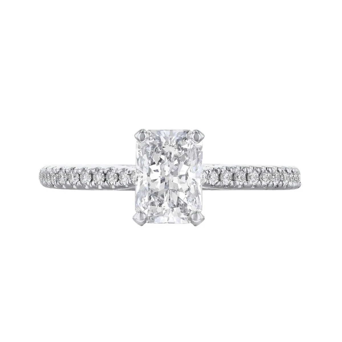 1.50ct Ophelia Shoulder Set Radiant Cut Diamond Solitaire Engagement Ring | Platinum