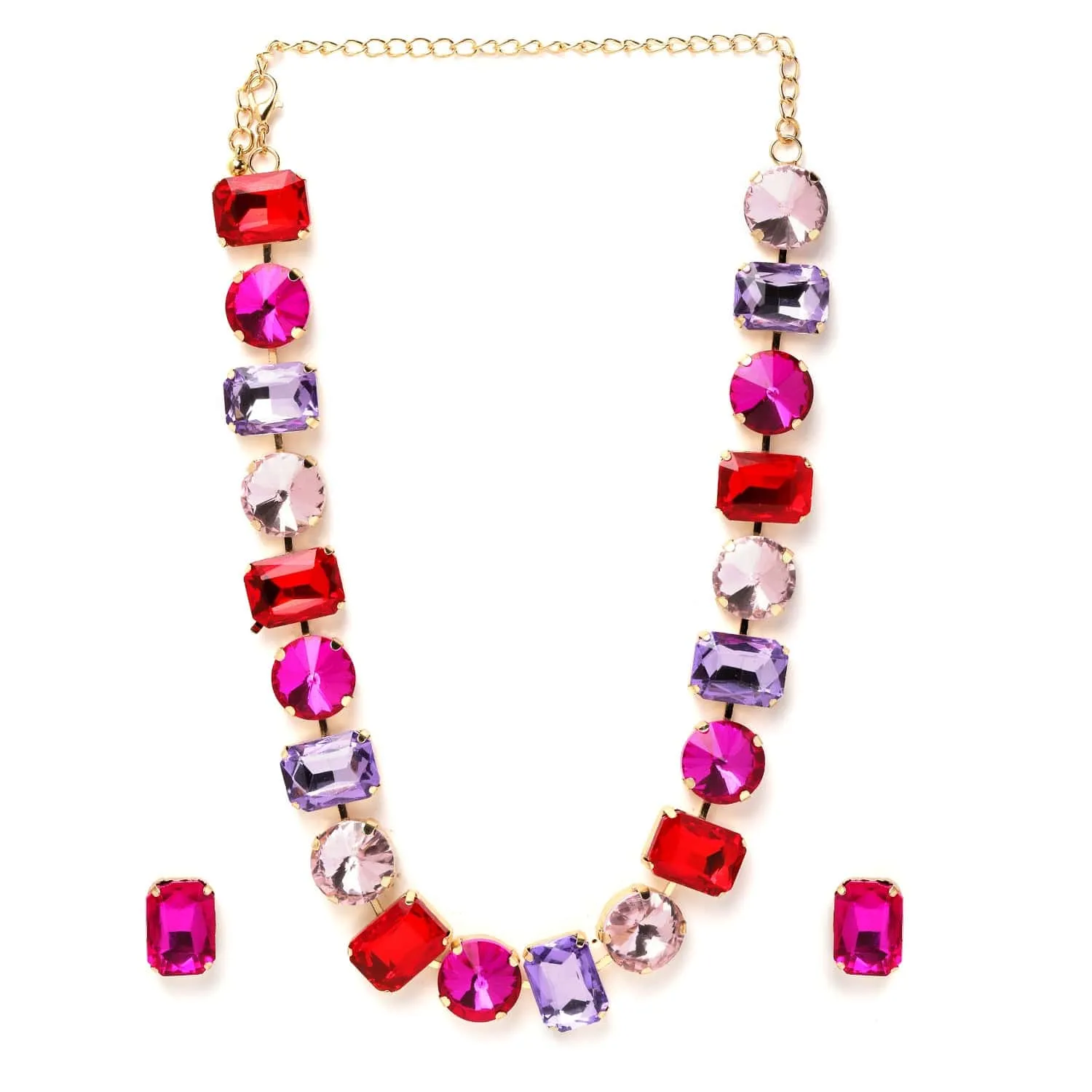 18K Gold Plated Multicolor Crystal AD Studded Statement Necklace Set