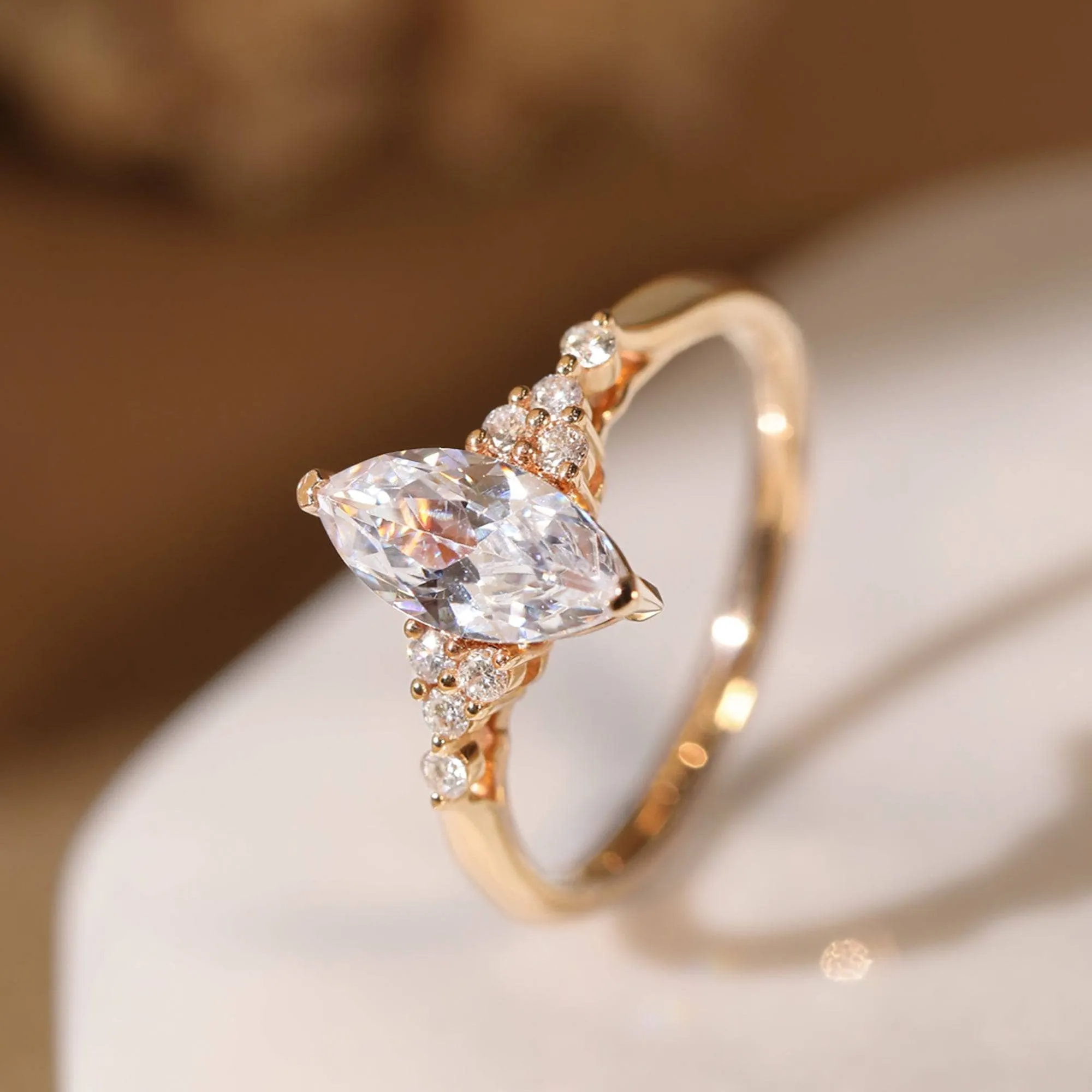 18k Marquise Cut Diamond Simple Design Engagement Ring
