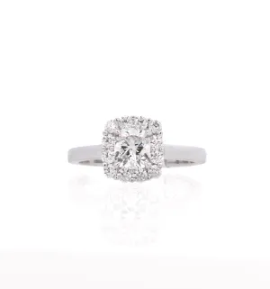 18K White Cushion Diamond 1.10Ct Halo Engagement Ring