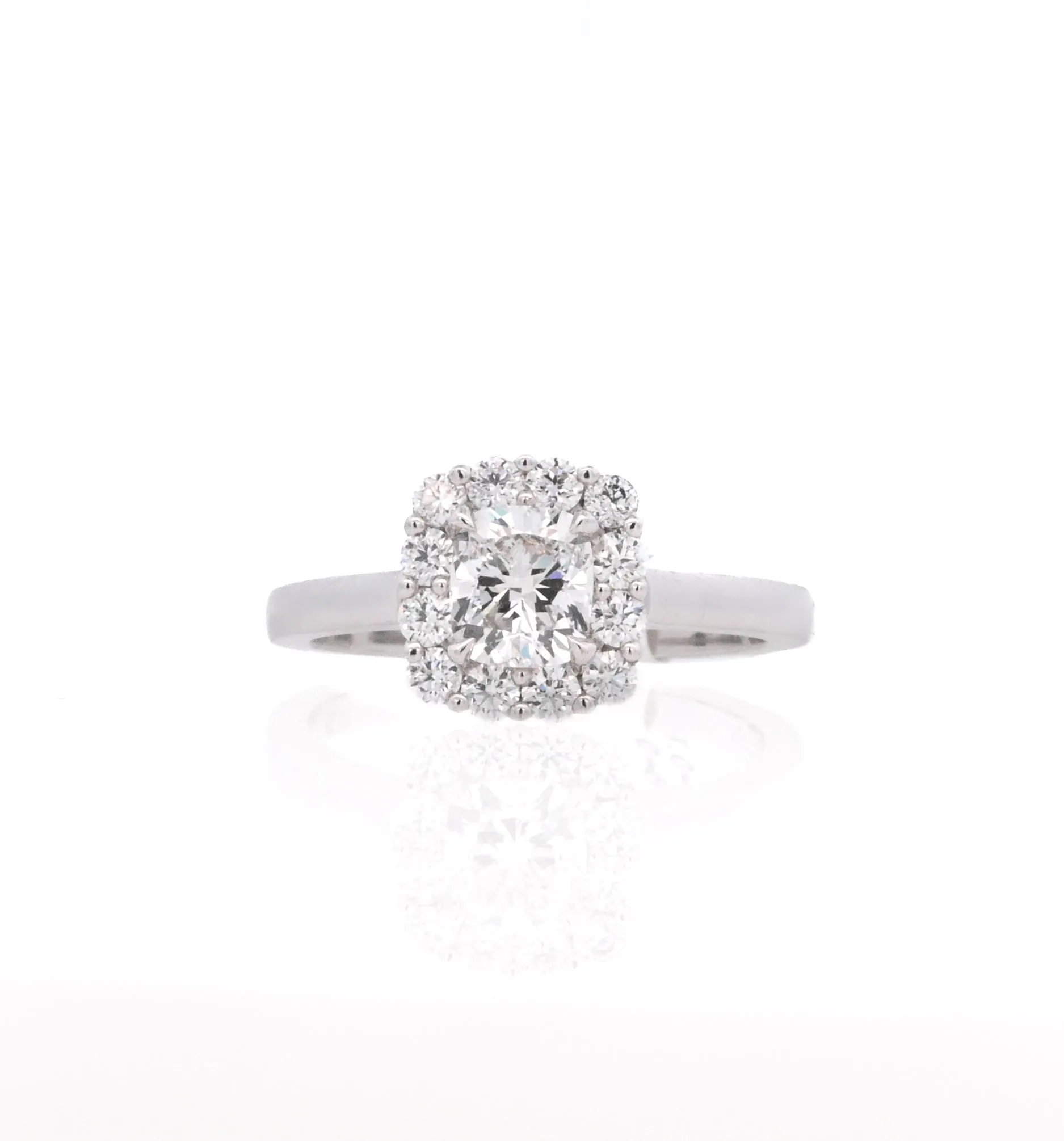 18K White Cushion Diamond 1.10Ct Halo Engagement Ring