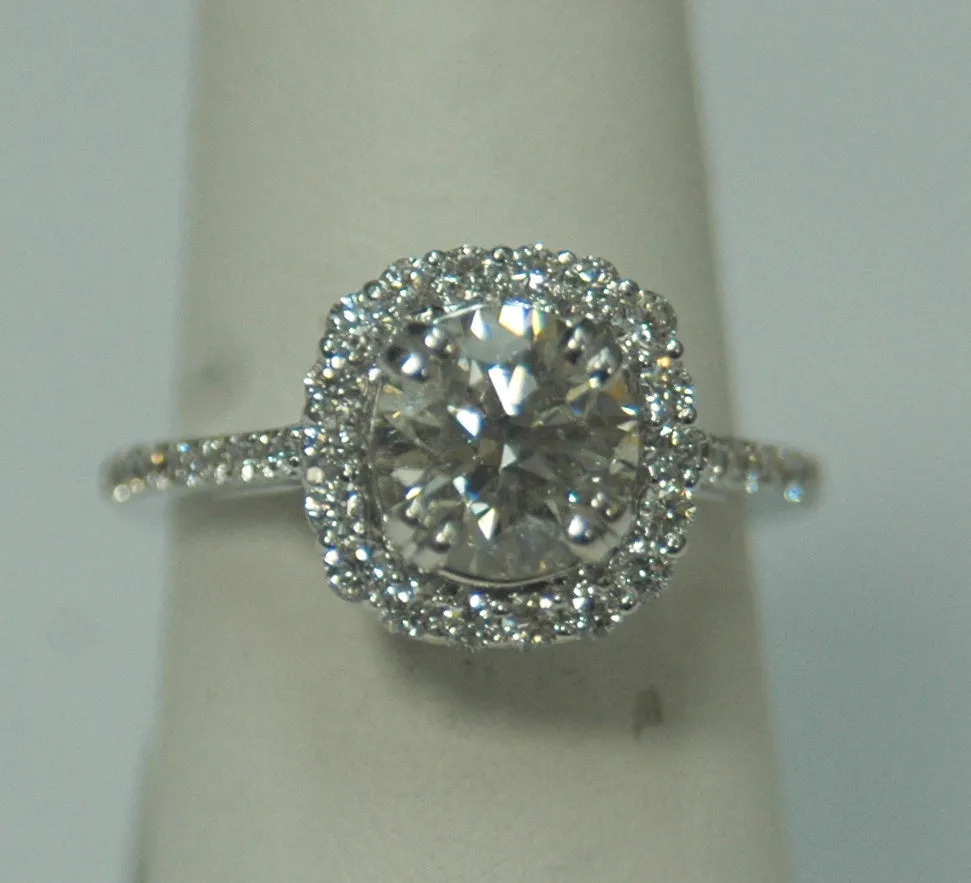 18K White Round Diamond 1.64Ct Halo Engagement Ring