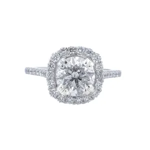 18K White Round Diamond 1.64Ct Halo Engagement Ring