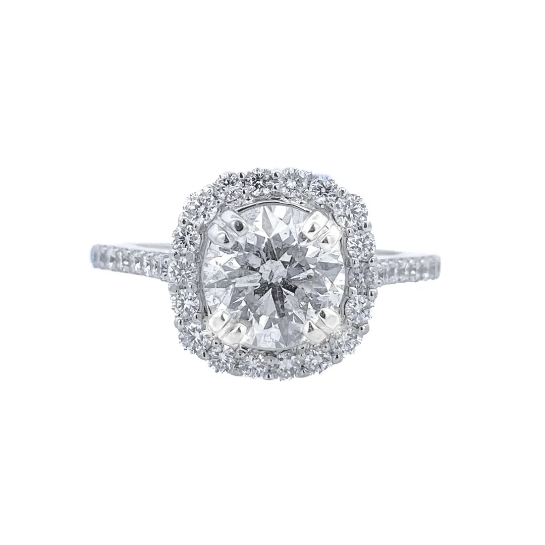 18K White Round Diamond 1.64Ct Halo Engagement Ring
