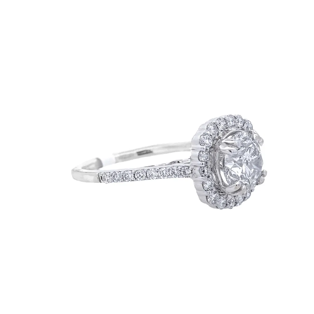 18K White Round Diamond 1.64Ct Halo Engagement Ring