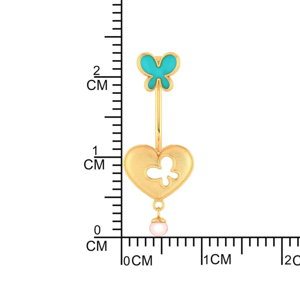 22k Heart-shaped Dangler Gold Earrings With Butterflies And Pearl Drop