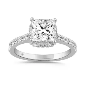 2.50 Carat Lab-Grown Princess Cut Diamond Engagement Ring | 14K White Gold | Halo Style