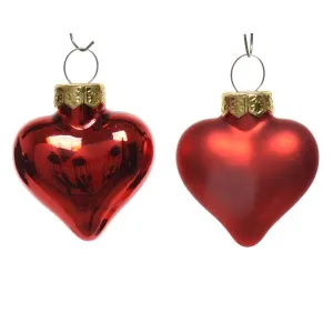 2" Red Glass Heart Shiny/Matt Mix- 12 Pieces