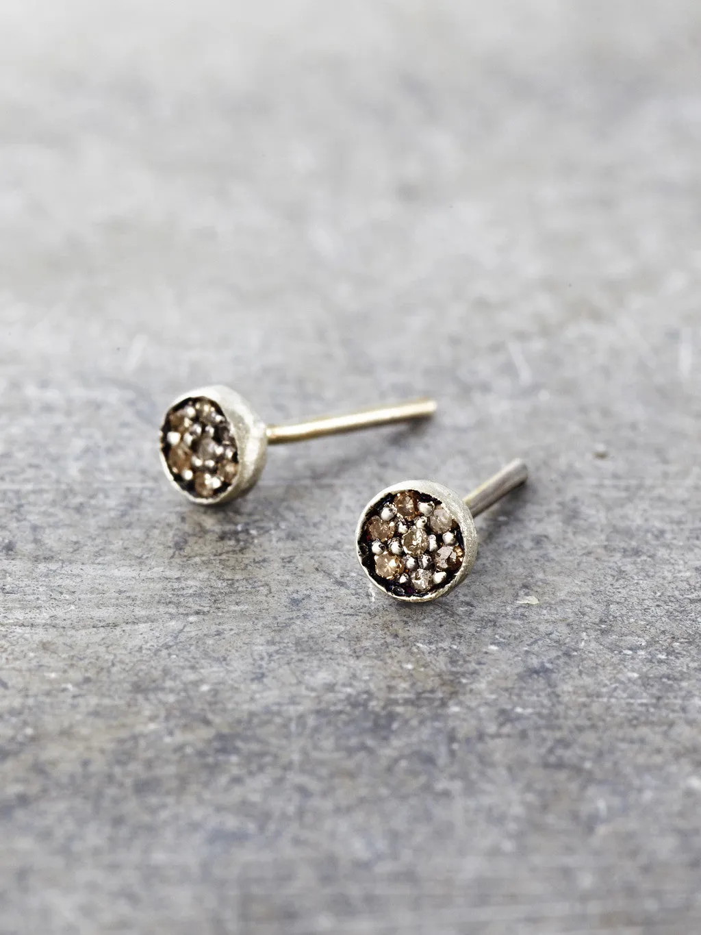 4mm Pave Diamond Disk Posts - Antiqued Silver