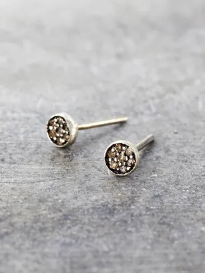 4mm Pave Diamond Disk Posts - Antiqued Silver