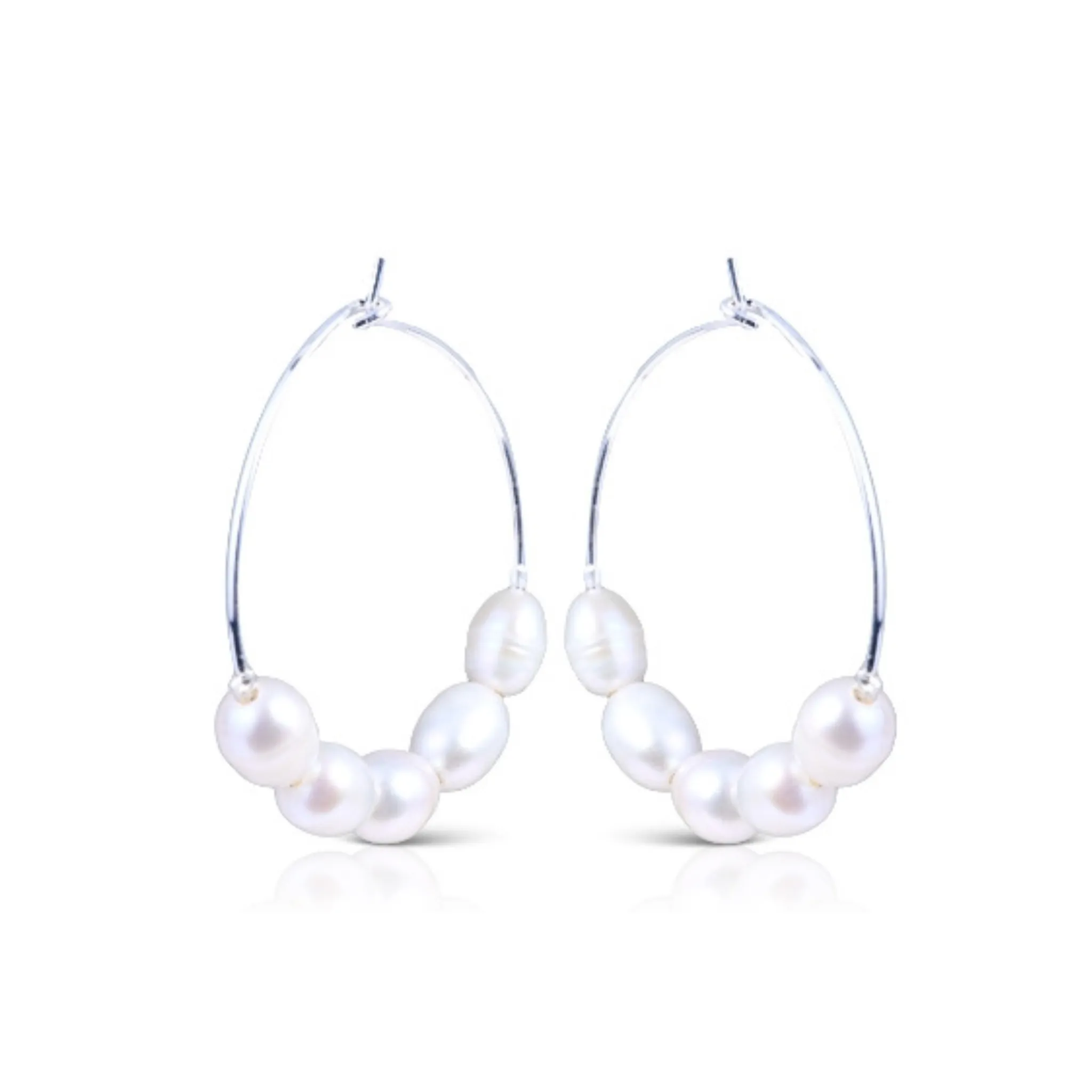 5 Pearl Hoop Silver Earrings
