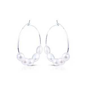 5 Pearl Hoop Silver Earrings