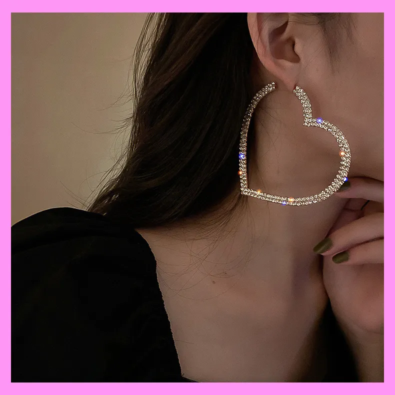 【6-44#】 Heart Hoop Earrings for female fashion daily engagement wedding anniversary birthday present