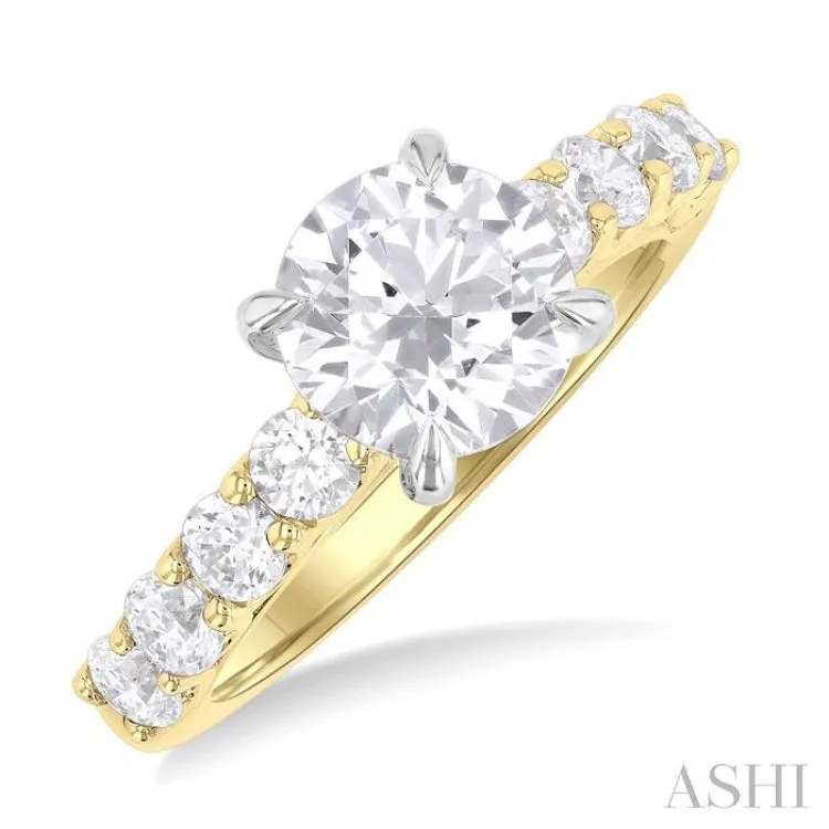 7/8 Ctw Round Shape Round Cut Diamond Semi Mount Engagement Ring in 14K Yellow and White Gold