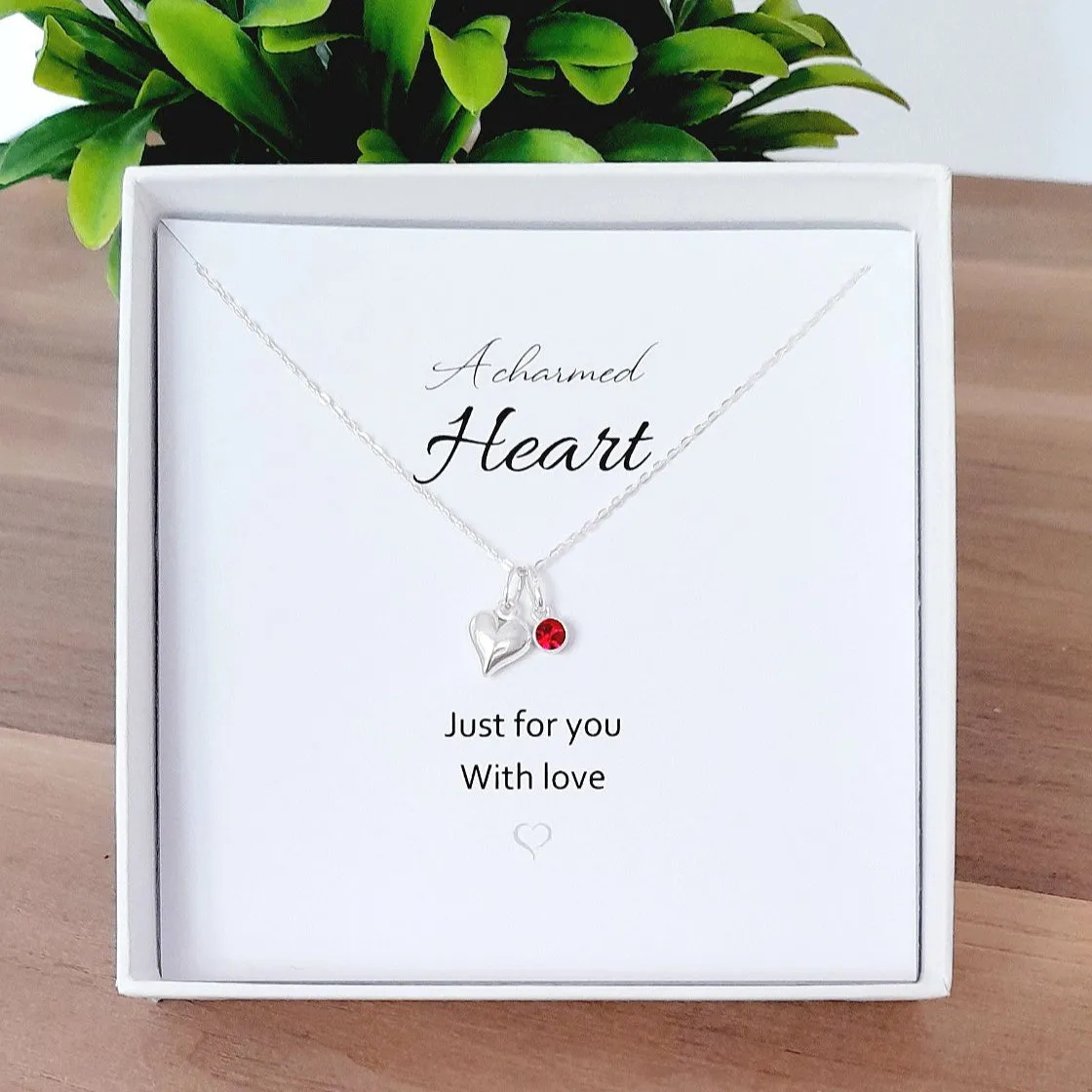 A Charmed Heart Birthstone Necklace Sterling Silver 925, Personalised Jewellery