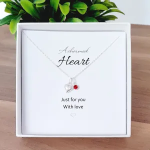 A Charmed Heart Birthstone Necklace Sterling Silver 925, Personalised Jewellery