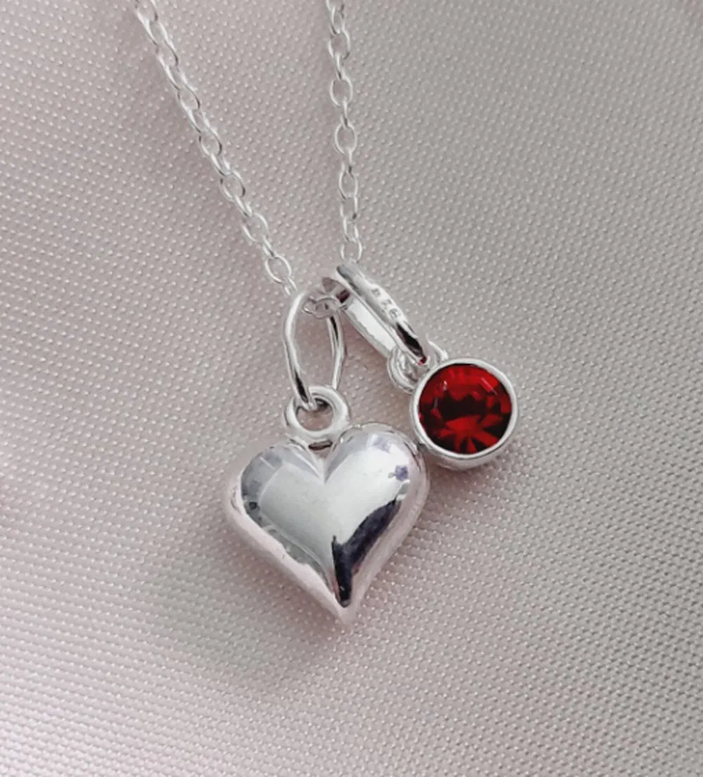 A Charmed Heart Birthstone Necklace Sterling Silver 925, Personalised Jewellery