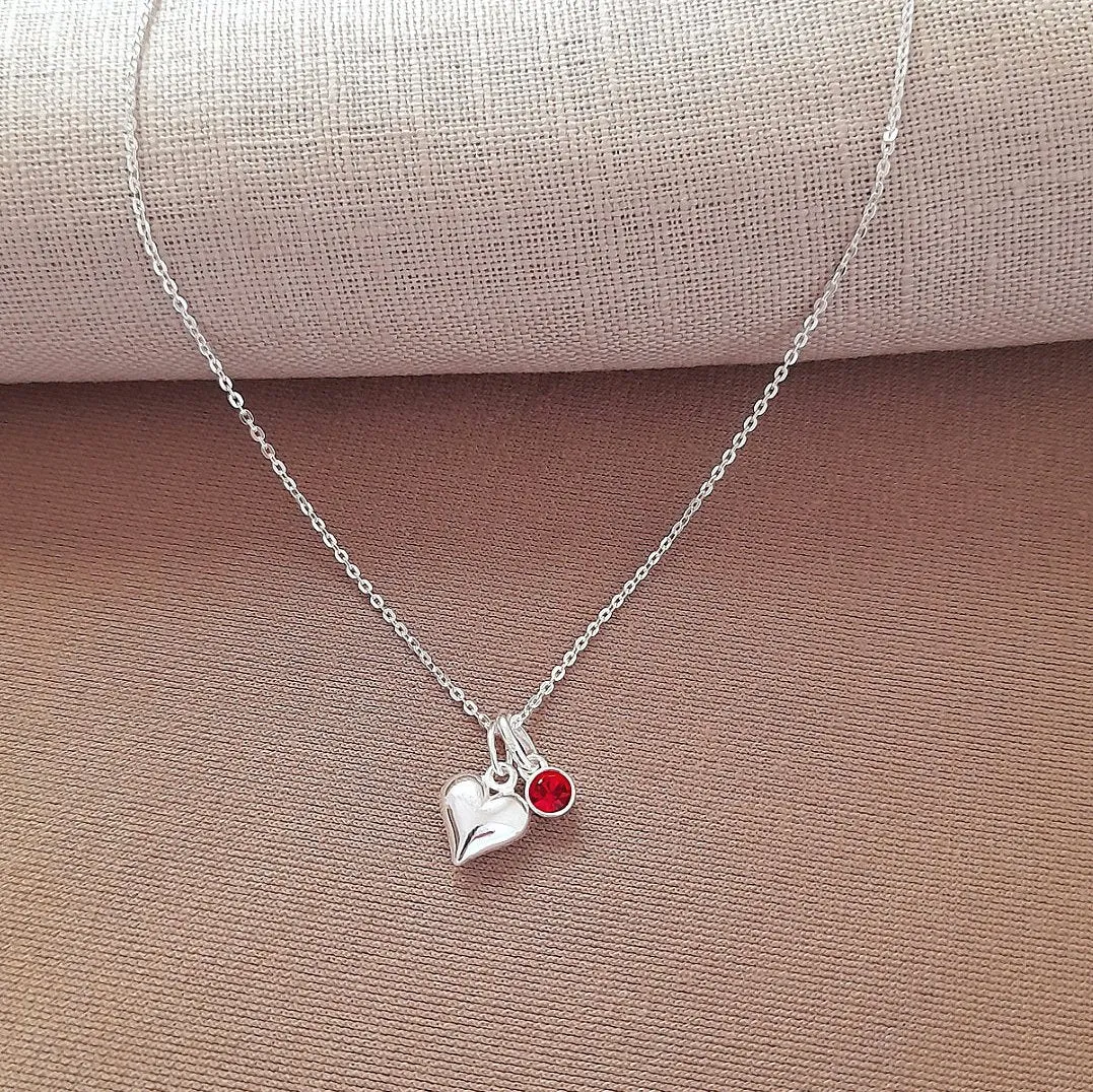 A Charmed Heart Birthstone Necklace Sterling Silver 925, Personalised Jewellery