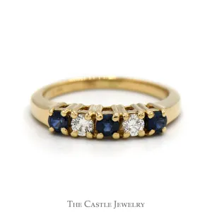 Alternating Round Sapphire & Diamond Band in 14k Yellow Gold