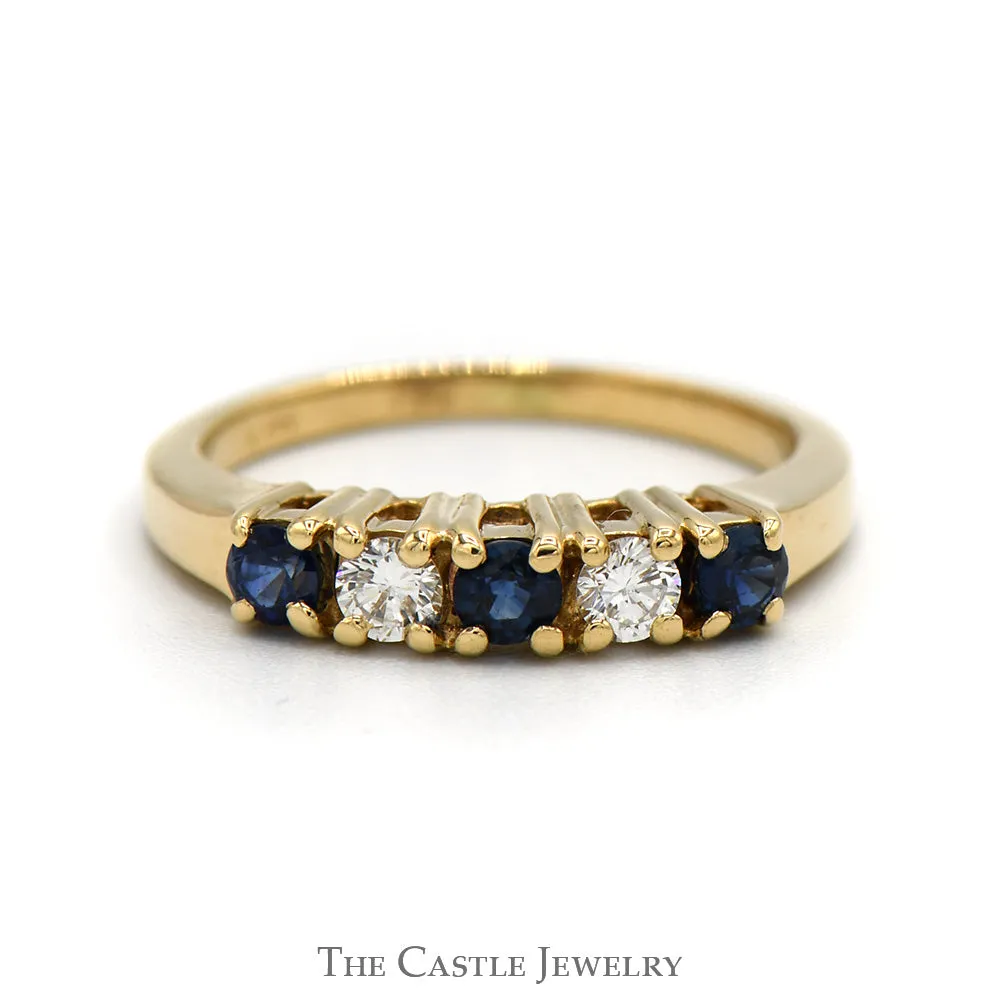 Alternating Round Sapphire & Diamond Band in 14k Yellow Gold