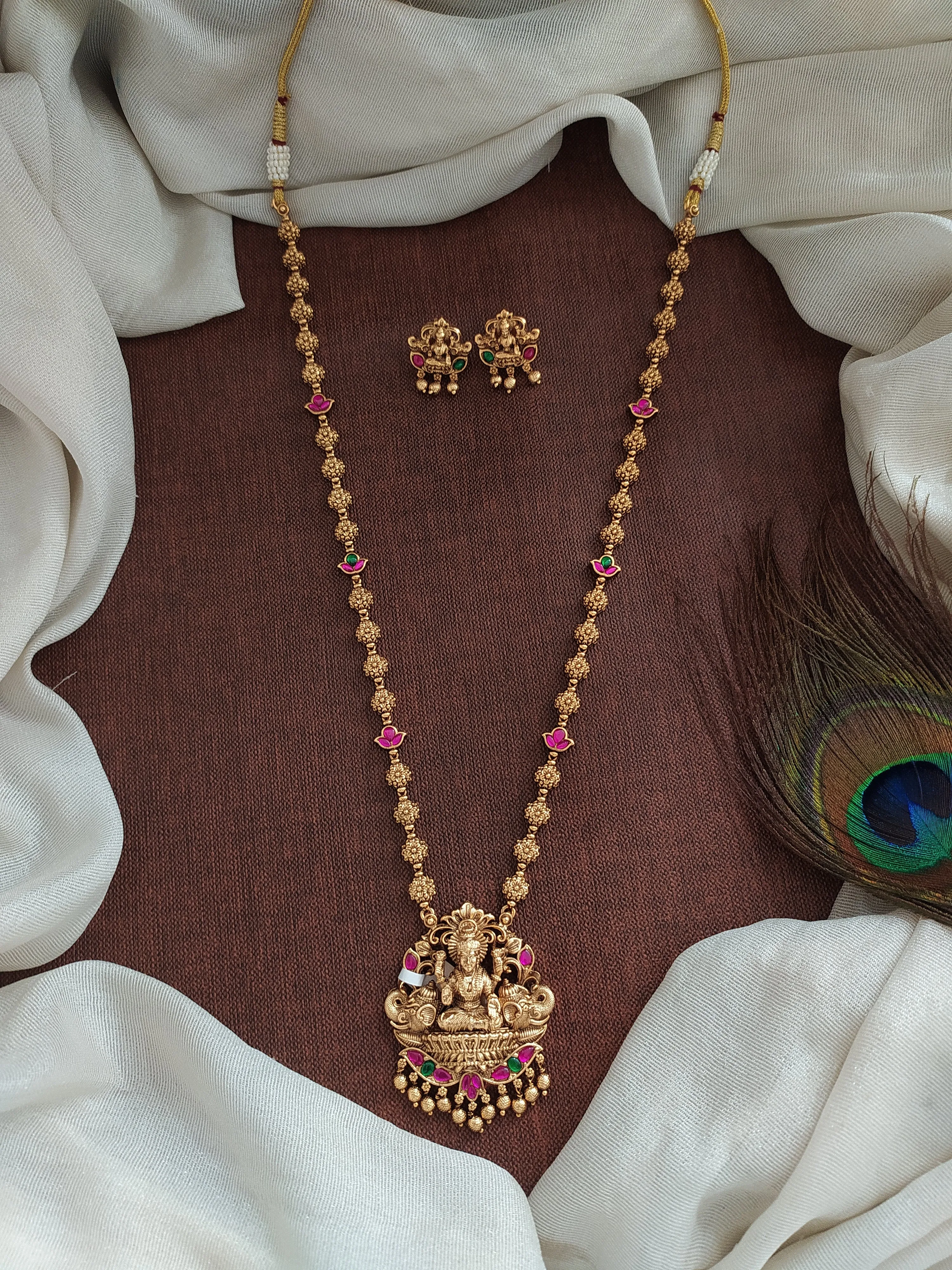 Antique Mala Set with Lakshmi Pendant & Matching Studs