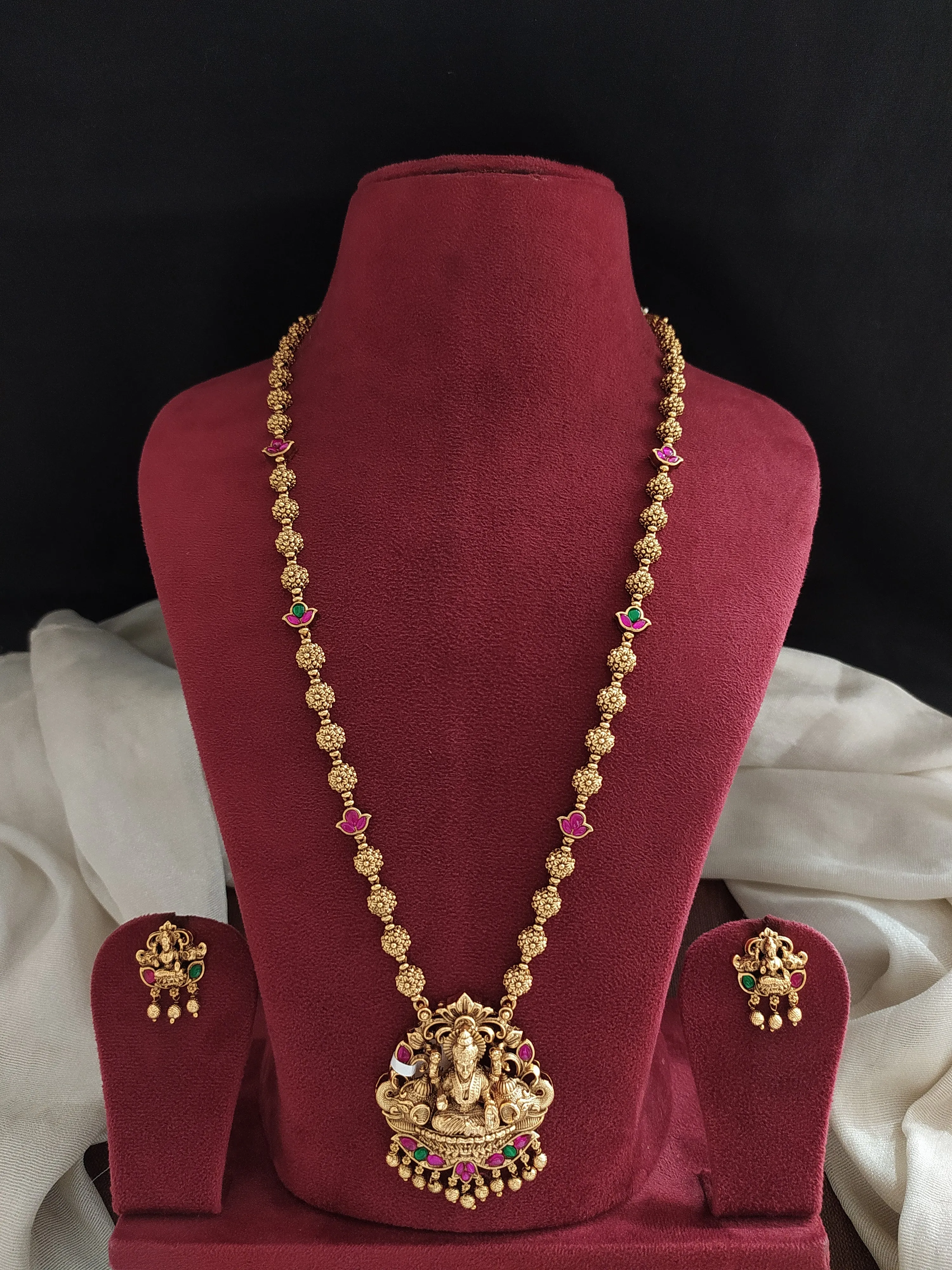 Antique Mala Set with Lakshmi Pendant & Matching Studs