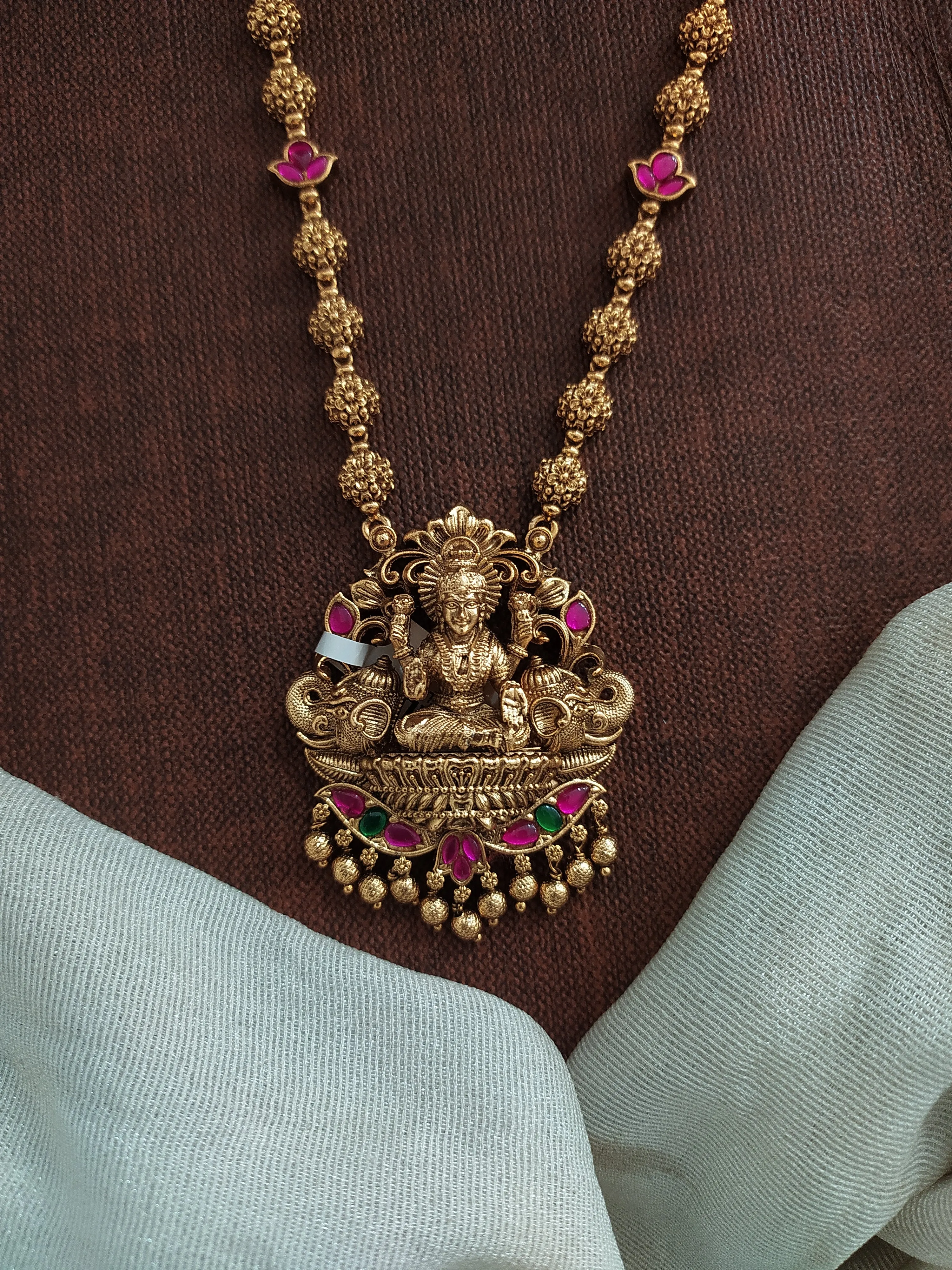 Antique Mala Set with Lakshmi Pendant & Matching Studs