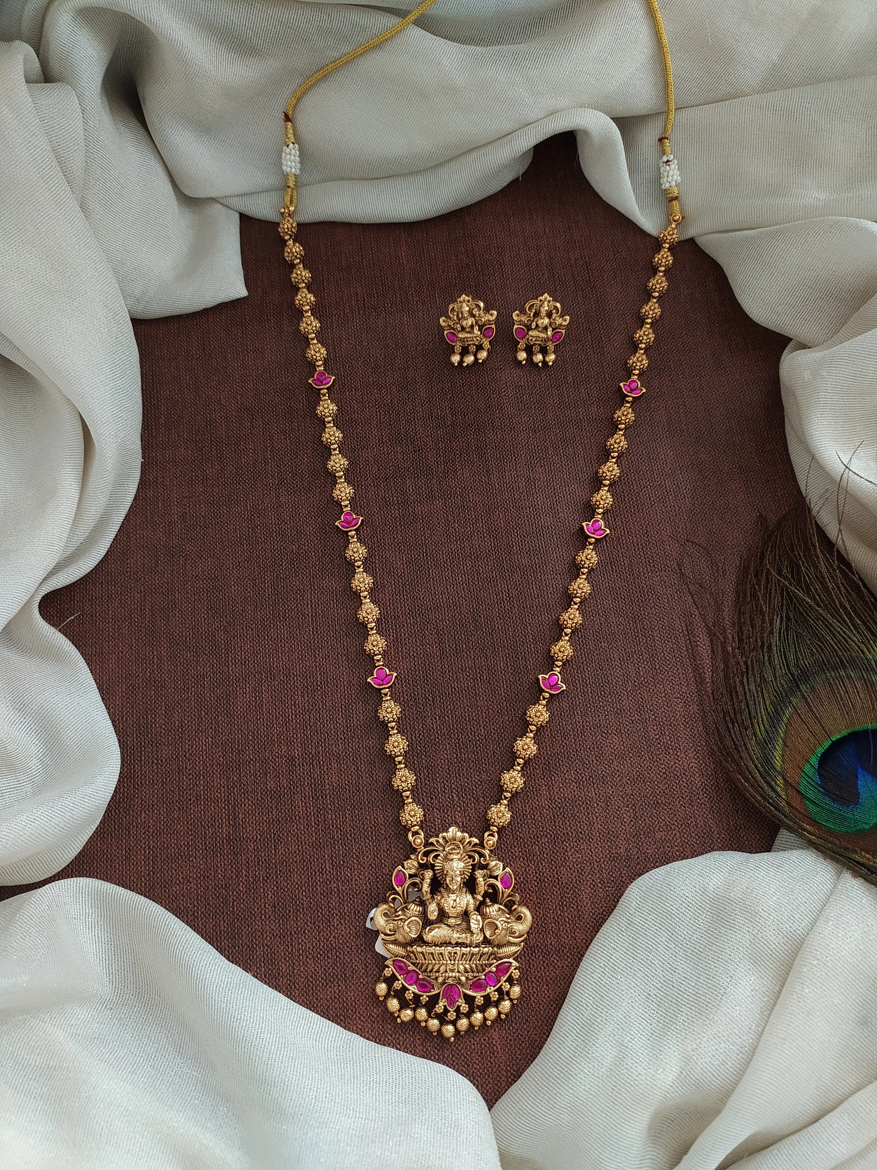 Antique Mala Set with Lakshmi Pendant & Matching Studs