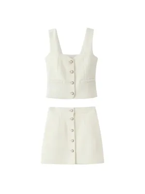Avery Pearl-Button Skirt Set
