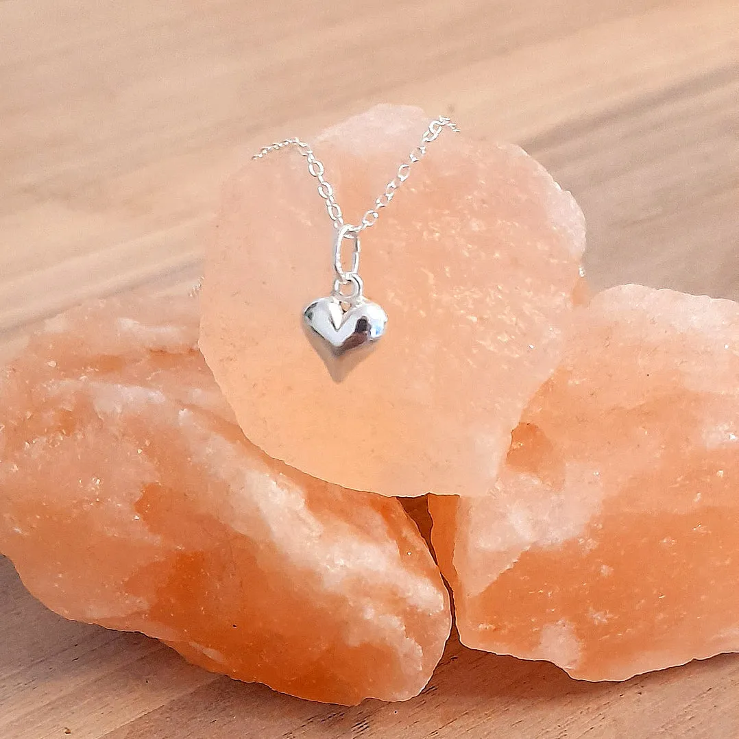 Best Teacher Gift, Puffy Heart Necklace in Sterling Silver 925, Personalised Jewellery Gift